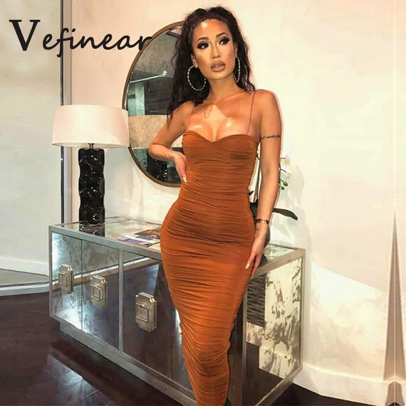 

Women Long Dress Bodycon Dress Elegant Party Club Dresses 2 Layers Spaghetti Strap Solid Backless Black Dress