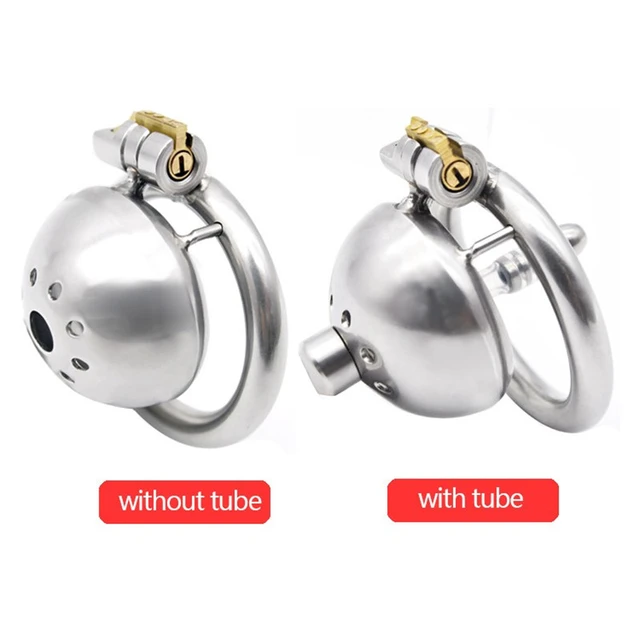 Stainless Steel Male Chastity Cage Device Men Short Locking Belt Metal Tube