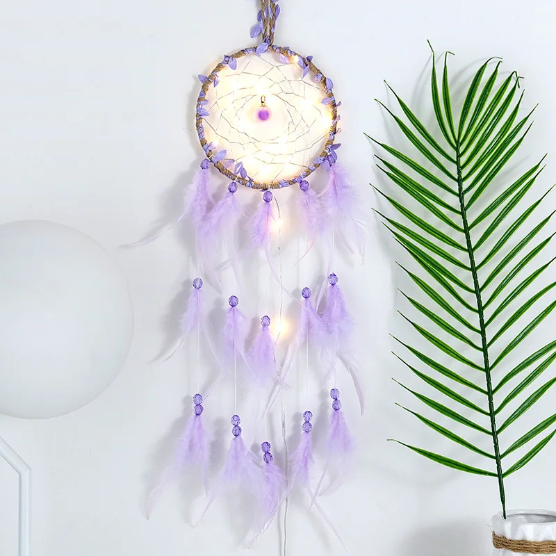 

The new Dream catcher with lamp creative single ring dream catcher weaving hanging decoration birthday girls gifts