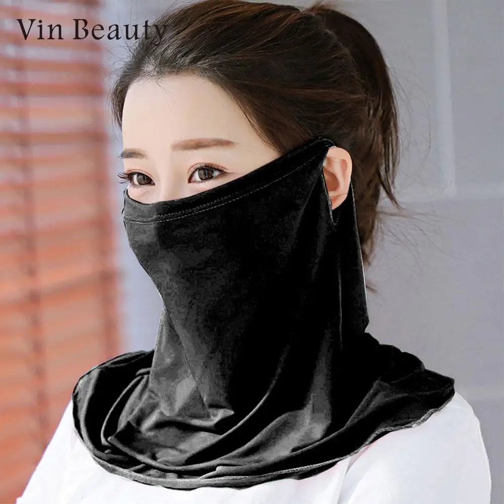 Маски ледяной шелк маска для лица Солнцезащитная маска тонкая УФ-защита маска для лица шарф дышащий Теплый Эластичный пыленепроницаемый - Цвет: black