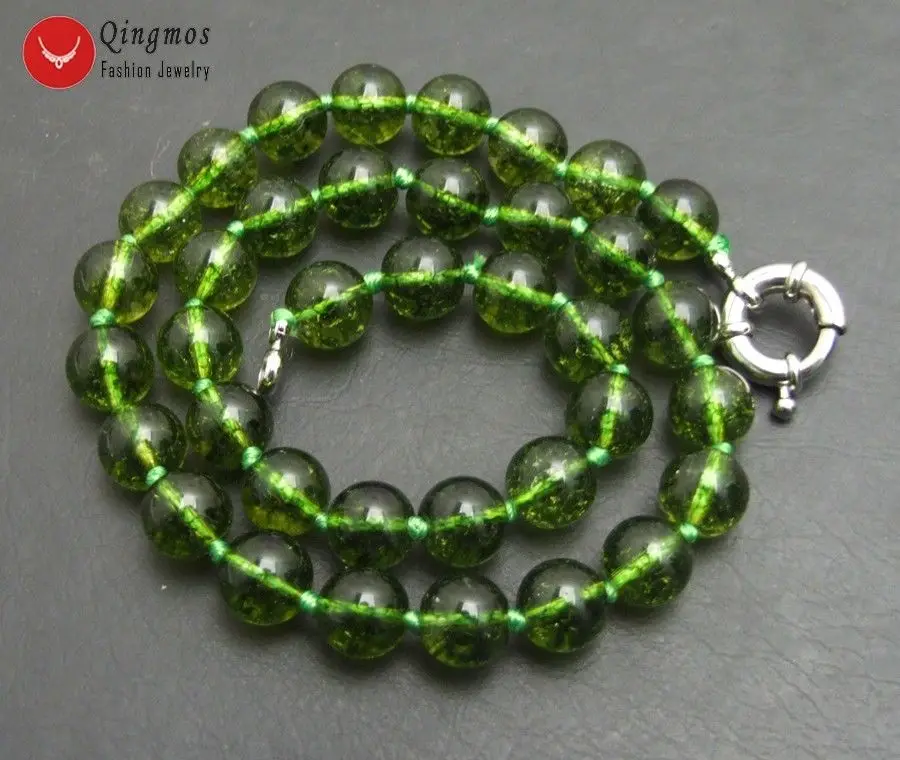 Qingmos Natural Peridot Stone Necklace for Women with 10mm Round Green Peridot Chokers Necklace Fine Jewelry 17