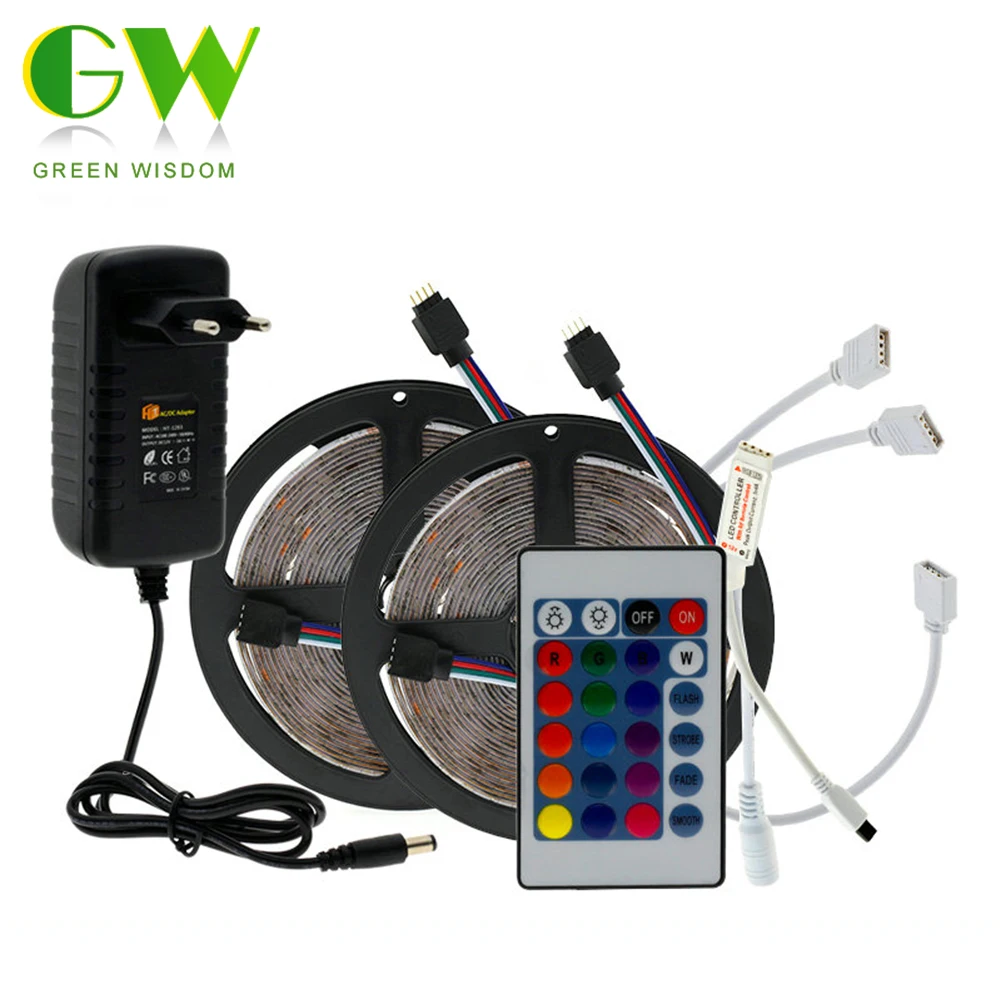 #Best 5m RGB LED Strip 2835 5050 Set 300 LEDs with IR Remote Controller and DC12V Power Adapter RGB Color Changeable LED Strip Light.