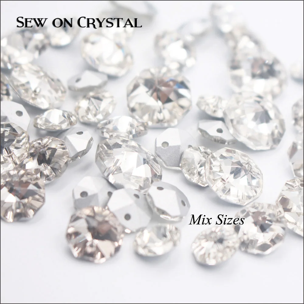 50PCS Mix sizes Clear Crystal Sewing Rhinestones New Sew on Crystal
