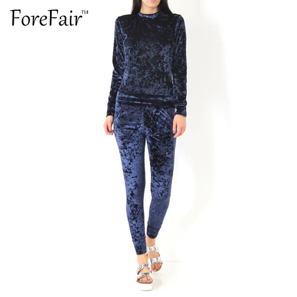 ForeFair 2 Piece Set Body Playsuit Velvet Long Pants Fitness Bodysuit Women Plus Size Overalls Casual Jumpsuit Body