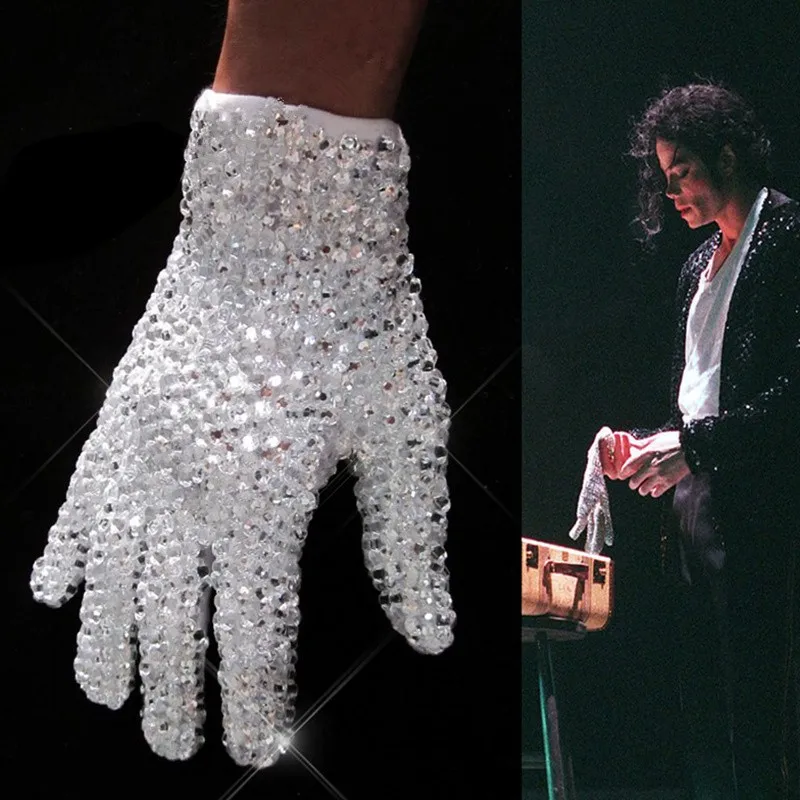 Rare MJ Michael Jackson Both Side Rhinestone Silver Crystal Handmade Glove Collection for Billie Jean Preformance