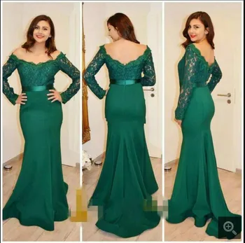 

Vestido De Novia green lace mermaid long sleeve evening dress sexy off the shoulder modern evening gowns best selling