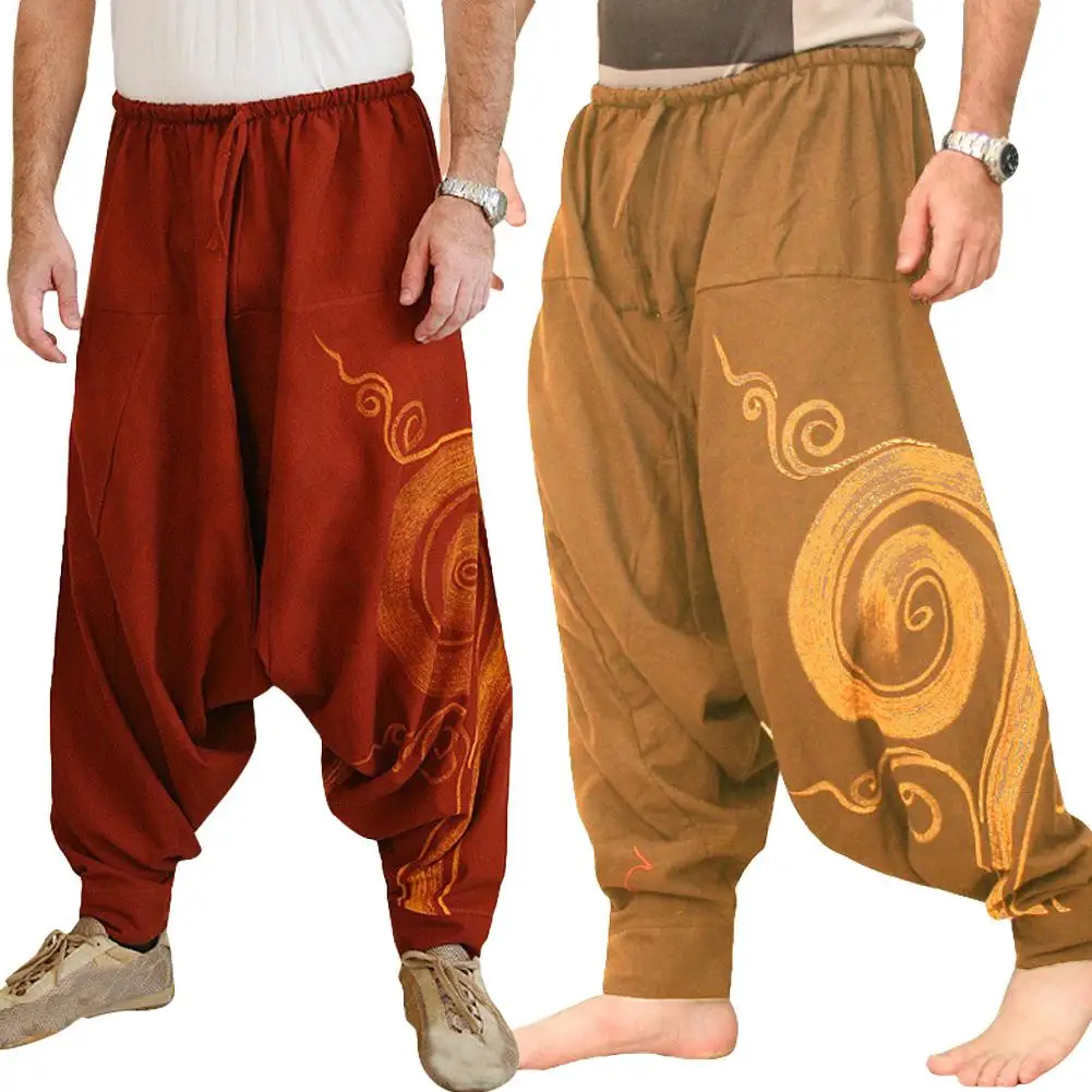 New Men Linen Loose Pants Beach Yoga Dance Hip Hop Jogger Casual Slacks Trousers