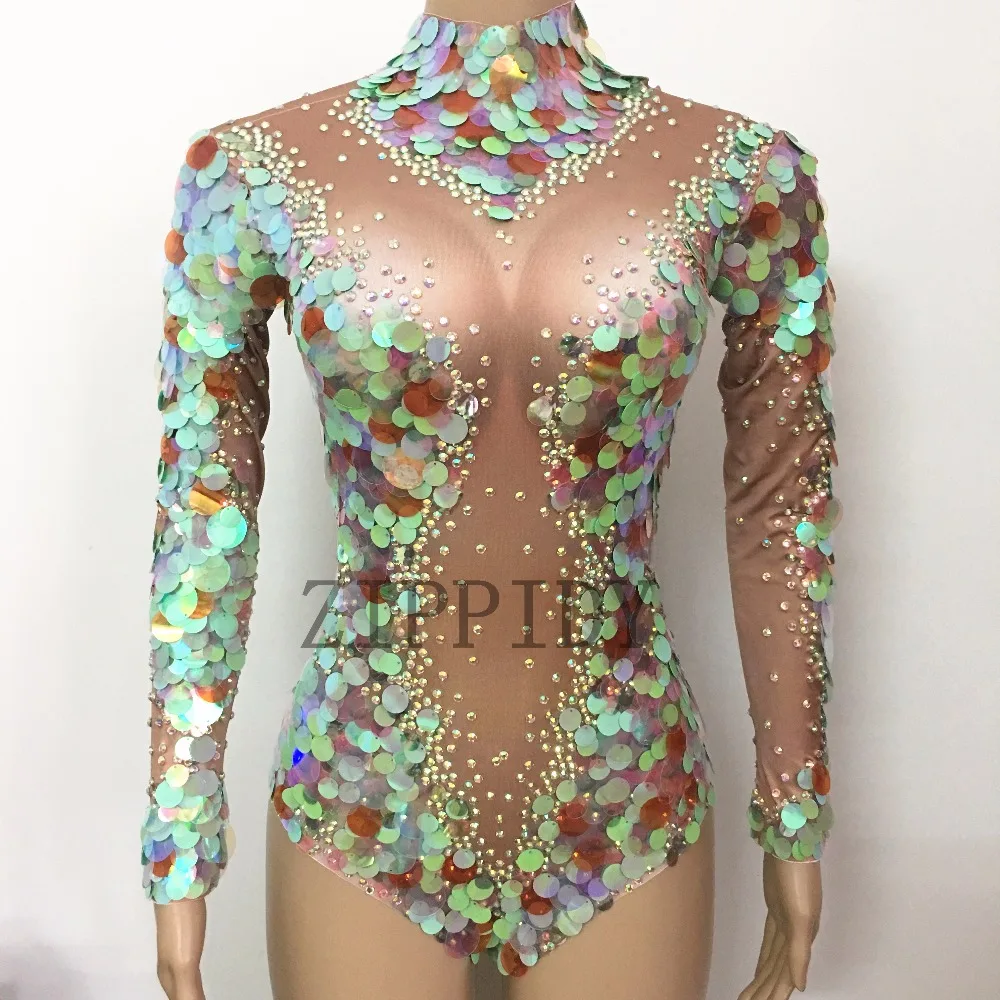 Mermaid Big Sequins Bodysuit Sexy Leggings Crystals Jumpsuit Party Costume Stage Performance Rhinestones Big Stretch Rompers Mermaid Big Sequins Bodysuit Sexy Leggings Crystals Jumpsuit Party Costume Stage Performance Rhinestones Big Stretch Rompers