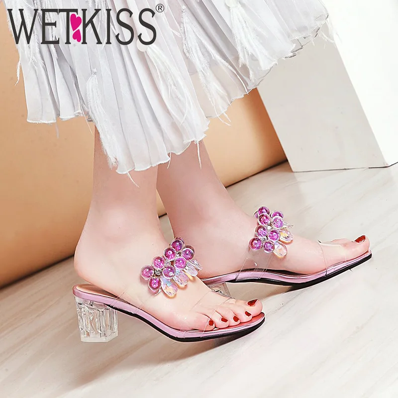 WETKISS High Heels Slippers Woman Open Toe Footwear Transparent Pvc Slides Shoes Female Crystal Mules Shoes Women Summer 2019 WETKISS High Heels Slippers Woman Open Toe Footwear Transparent Pvc Slides Shoes Female Crystal Mules Shoes Women Summer 2019