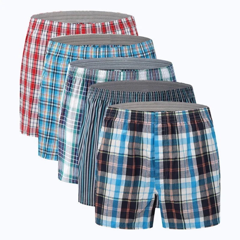 

5Pcs/Lot Men Classic Plaid Striped Boxers Underwear Cotton Homewear Men Trunks Oversize Panties 4XL 5XL 6XL Soft Underpants