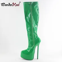 Wonderheel/женские сапоги высотой до колен на 20/23-сантиметровом каблуке, лакированный верх, очень высокий каблук, соблазнительные женские сапожки на платформе, модные зимние сапожки