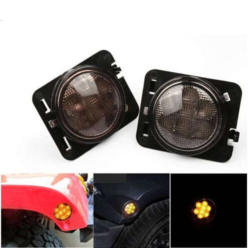 

LED Amber Yellow Front Fender Side Marker Light Assembly with Smoke Lens for 2007-2017 Jeep Wrangler