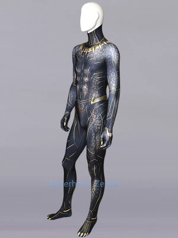 Черный костюм Пантеры Новая версия фильма костюм супергероя 3D печать спандекс Капитан Америка Косплей зентай полноразмерный костюм