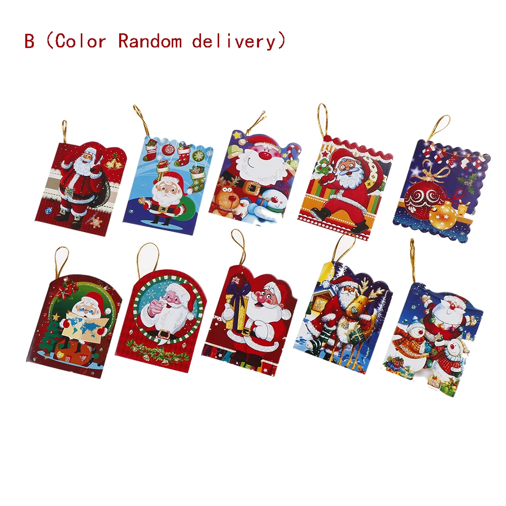 DIY Santa Claus Blessing Cards Christmas Tree Hanging Decoration   Folding Greeting Card  Party Decoration  5pcs
