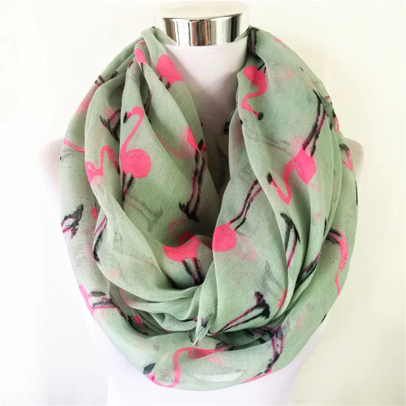 

New Fashion Flamingos Animal Infinity Scarf Small circle Scarves in Beige Grey Loop Scarf bird ring scarf for women