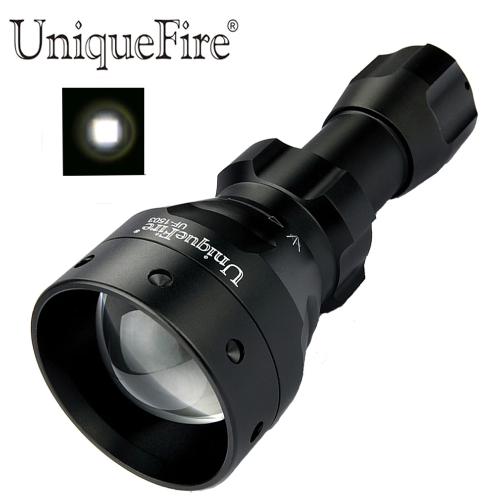 

UniqueFire Black Flashlight UF-1503 XML T6 Led White Light 5 Mode with 50mm Convex Lens T50 Torch for Camping & Hunting