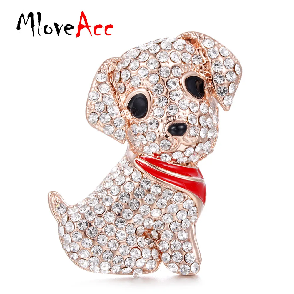 

MloveAcc Lovely Mini Dog Brooches for Women Gold-color Full Crystals Dog Scarf Decoration Club Badge Casamento Animal Lapel Pins
