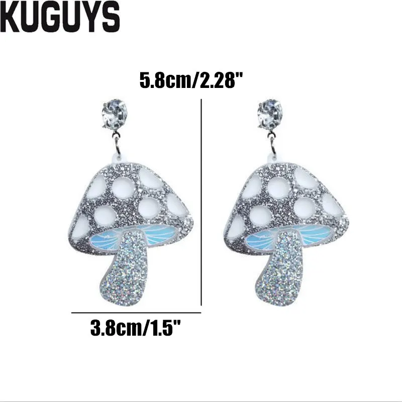 KUGUYS Fashion Jewelry Glitter Mushroom Drop Earrings for Women Acrylic Trendy Accessories Gift
