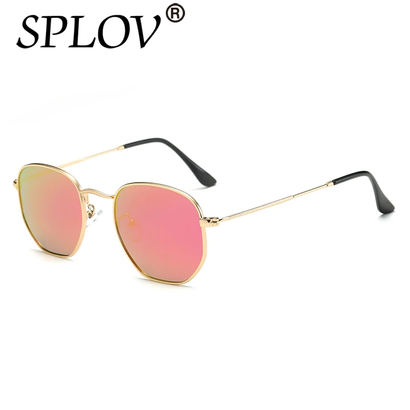 SPLOV Ray, брендовые дизайнерские женские поляризованные солнцезащитные очки, квадратные многоугольные солнцезащитные очки, мужские ретро очки, шестиугольная металлическая оправа, верхняя часть UV400 - Цвет линз: C05 Gold Pink