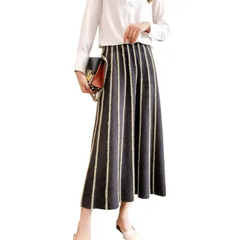 

2019 Women Knitting A-Line Skirt High Waist Vintage Striped Women Winter Warm Long Skirt Good Quality Faldas Jupe Femme Saia