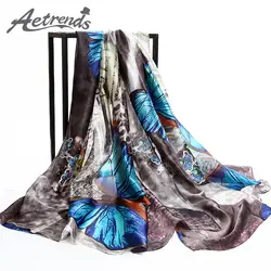 [AETRENDS] 2017 бренд шарфы для женщин Красочные бабочка печати шелковый шарф для шаль пашмины Z-2904