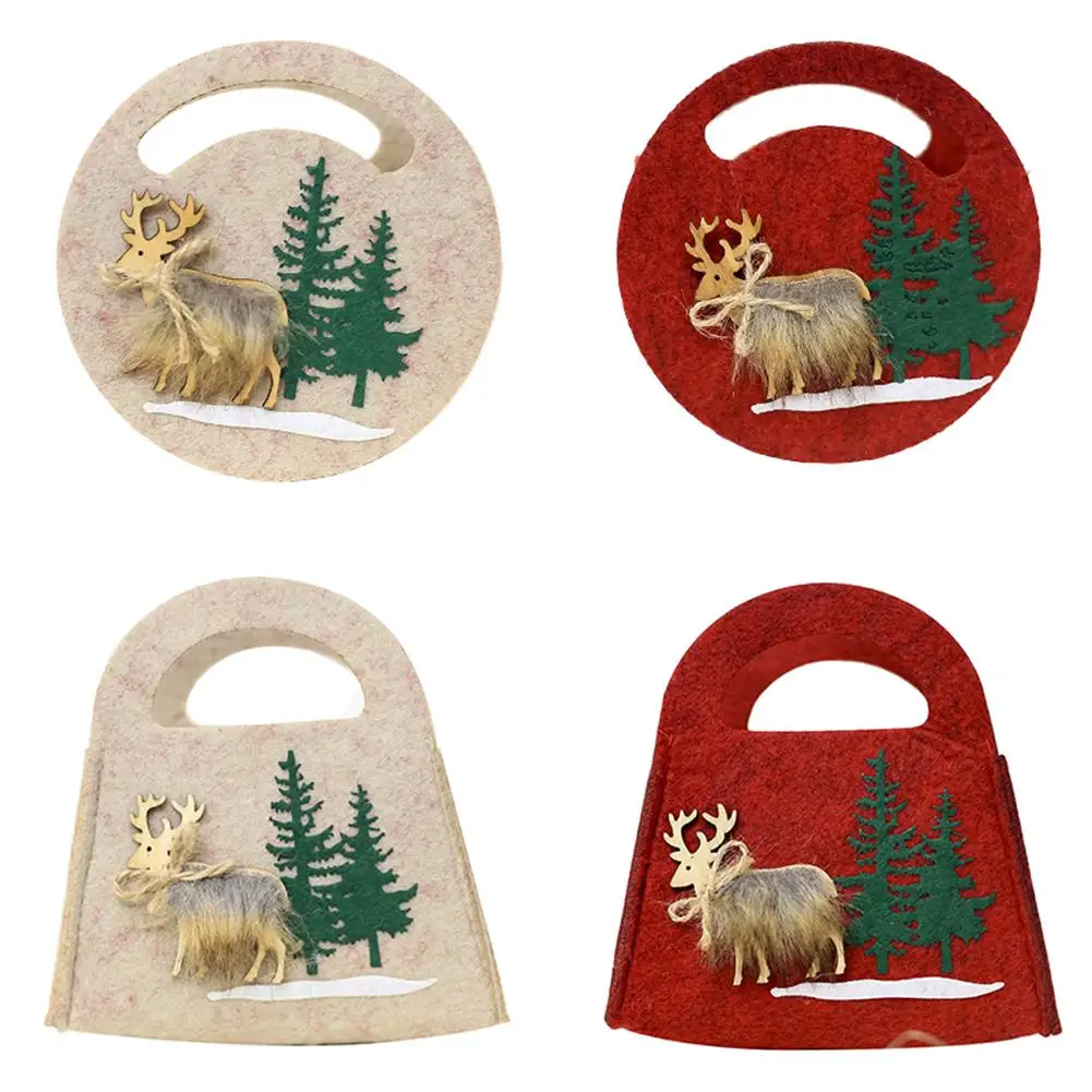 

Cute Reindeer Elk Felt Round Square Candy Bag Christmas Party Gift Pouch Decor