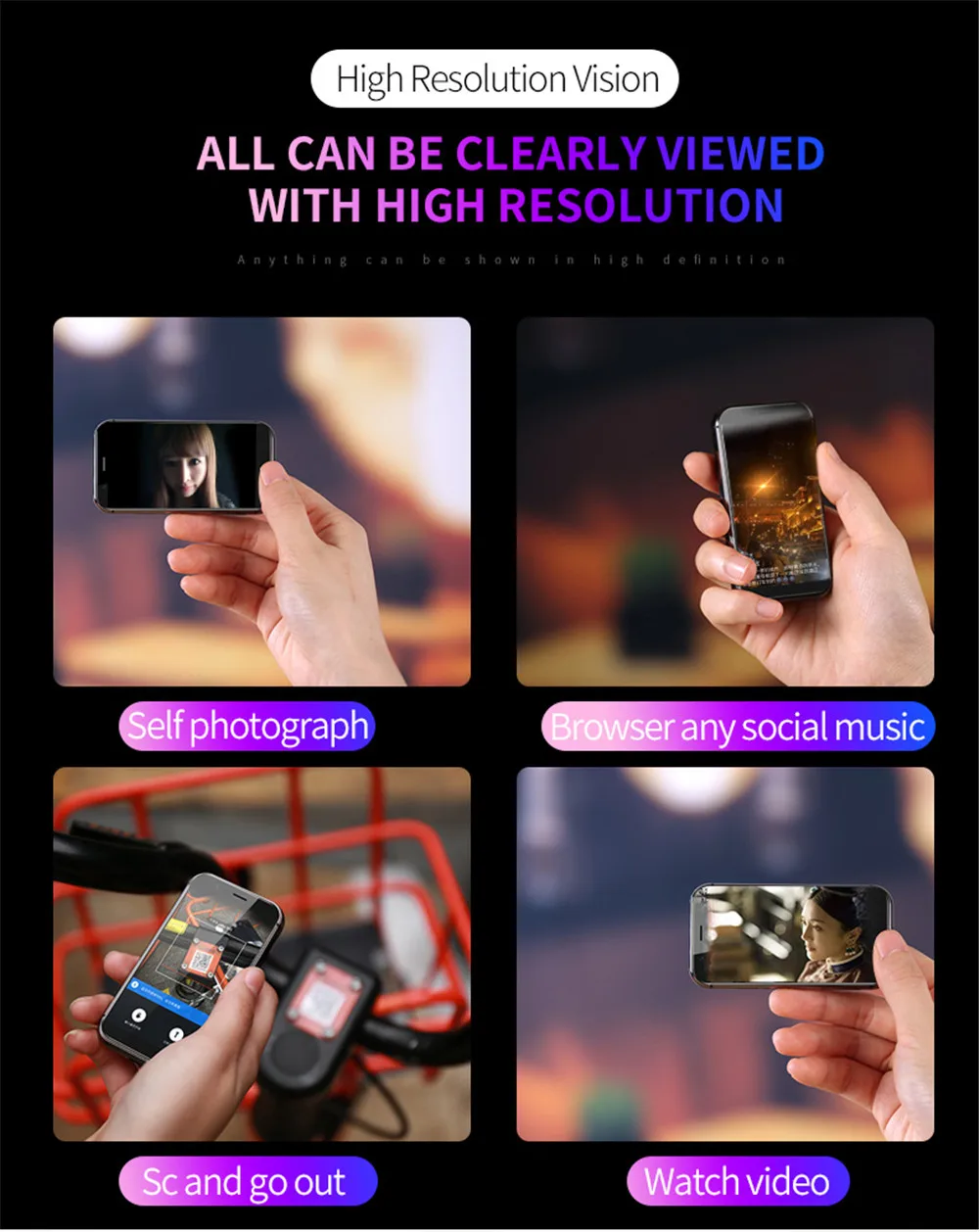 New 2019 Mini Smartphone XS 3'' 3GB+32GB 2GB+16B Android Face Recognion 1580mAh 4G Wifi Backup Pocket Cellphones PK 7S Melrose