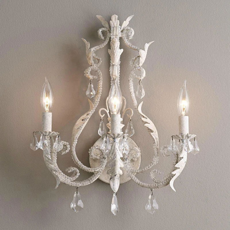 

RH French wall lamp, old iron art crystal wall lamp, children bedroom, bedroom bedside lamp, Princess bedroom lamp.