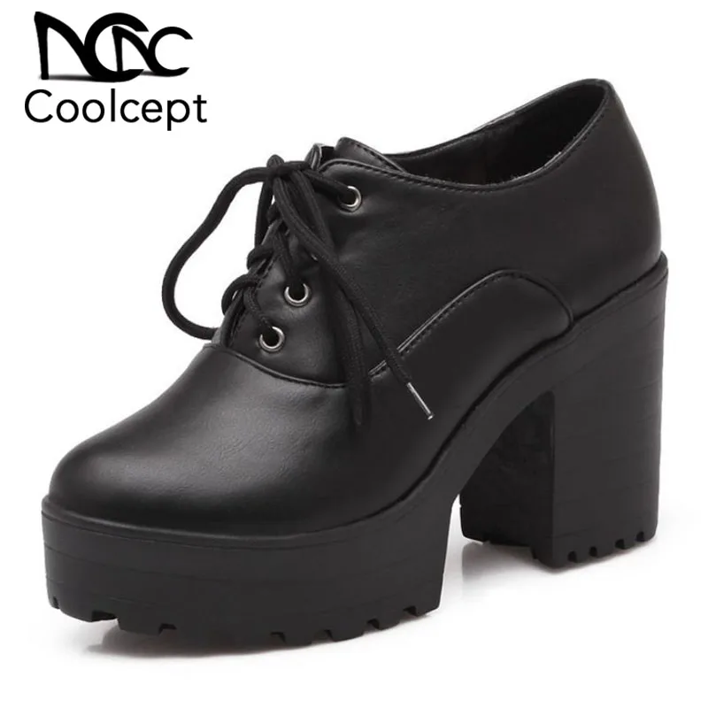 

Coolcept Quality Women High Heel Shoes Women Platform Lace Up Pumps Office Lady Daily Work Shoes Female Footwear Size 34-43