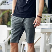 Enjeolon брендовые Летние повседневные шорты мужские хлопковые черные зеленые однотонные шорты мужские повседневные шорты до колена K6435