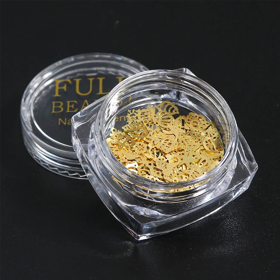 120pcs Gold Metallic Slice Nail Art Alloy Sea Shell Flakes Shining Nail Sequins Decorations 3D Metal Paillette Charms BE970-A