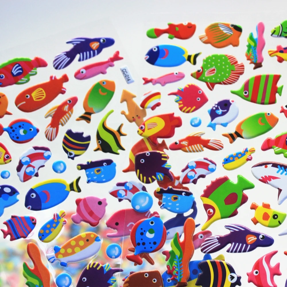1 Sheet cartoon fish Diary Decoration Kids Stickers 3D PET bubble stickers Gift Children Toys CC