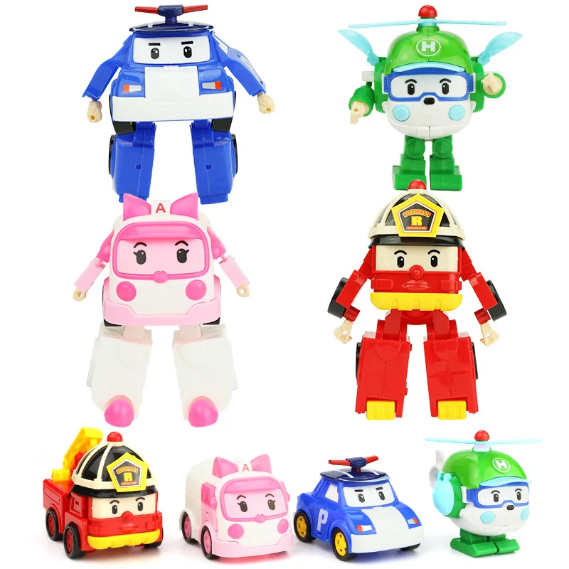 

4pcs/Set Acion Figure Robocar Korea Robot Car Transformation Toys POLI fire truck manual deformation Kid boys Gift for Children