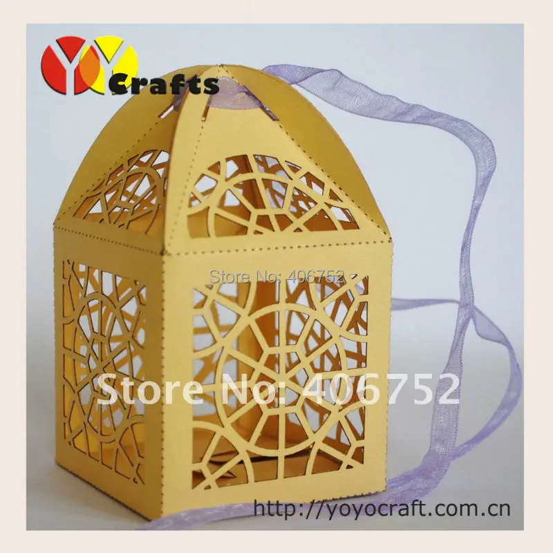 WB002 Gold laser cut flower wedding candy box wedding gift box