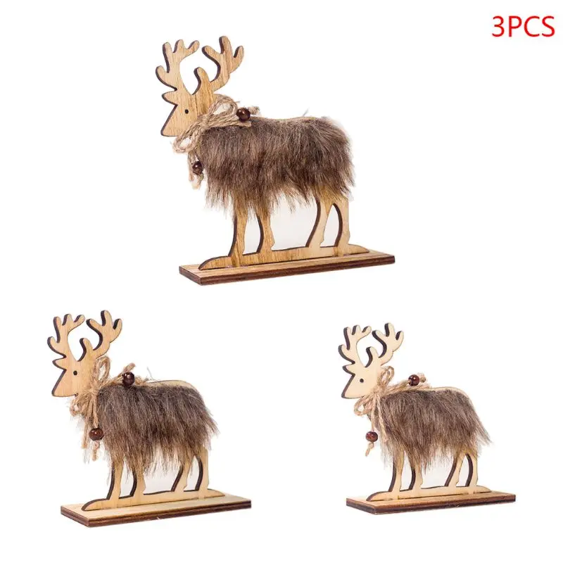 

3pcs/set 3D Christmas Elk Deer Wooden Felt Crafts Ornaments Home Decoration Children Xmas New Year Gift