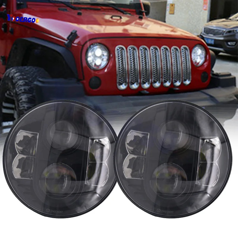 

80W Headlight For Jeep Wrangler JK 07-2014 CJ TJ accessories 1PC 7Inch Car LED head fog lamp Hi/Lo for Harley Land Rover