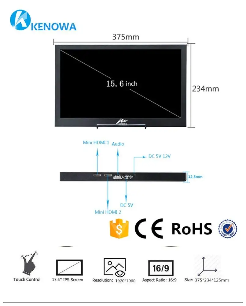 15,6 "портативный монитор 1920x1080 ips ПК HDMI PS3 PS4 Xbox 1080 P сенсорный дисплей ЖК-экрана монитора для Raspberry Pi 3 Модель B 2B