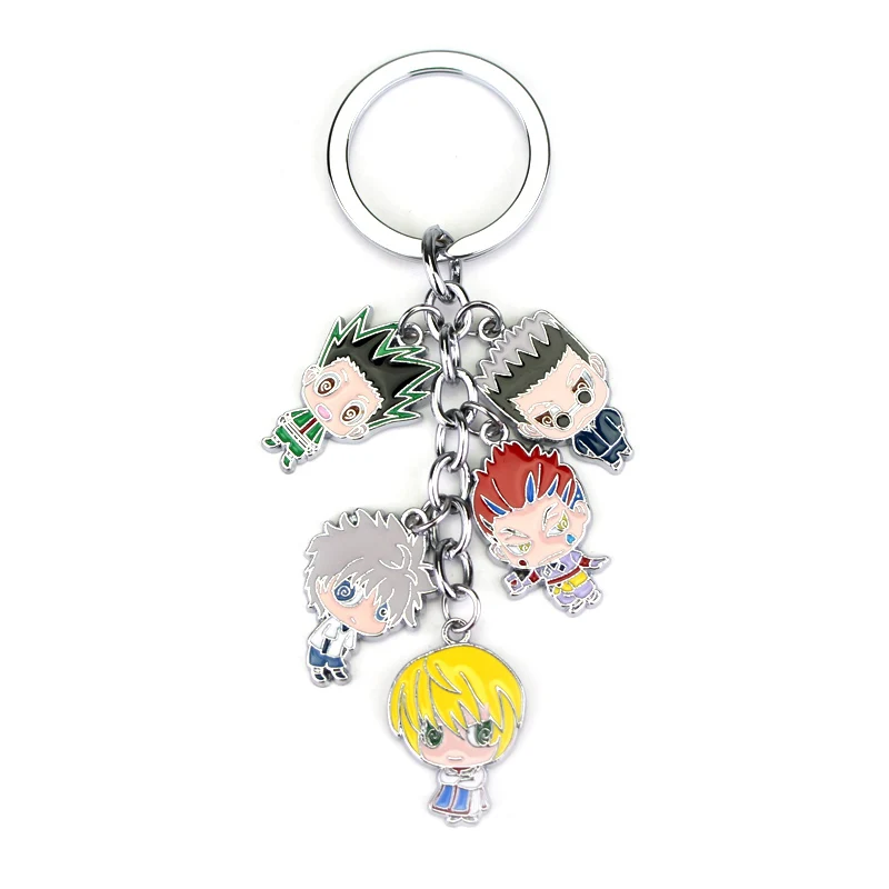 

Classic Anime Hunter Keychain 5 Gon Killua Zoldyck Kurapika Hisoka Metal Enamel Keyrings For Women And Men Fashion Car Key Chain