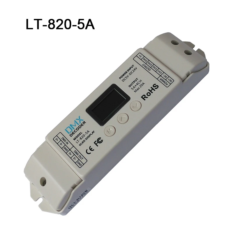

LT-820-5A LTECH DMX512 decoder RGBW controller dmx signal driver led dmx rgbw dimmer with a OLED display for 5050 3528 strip