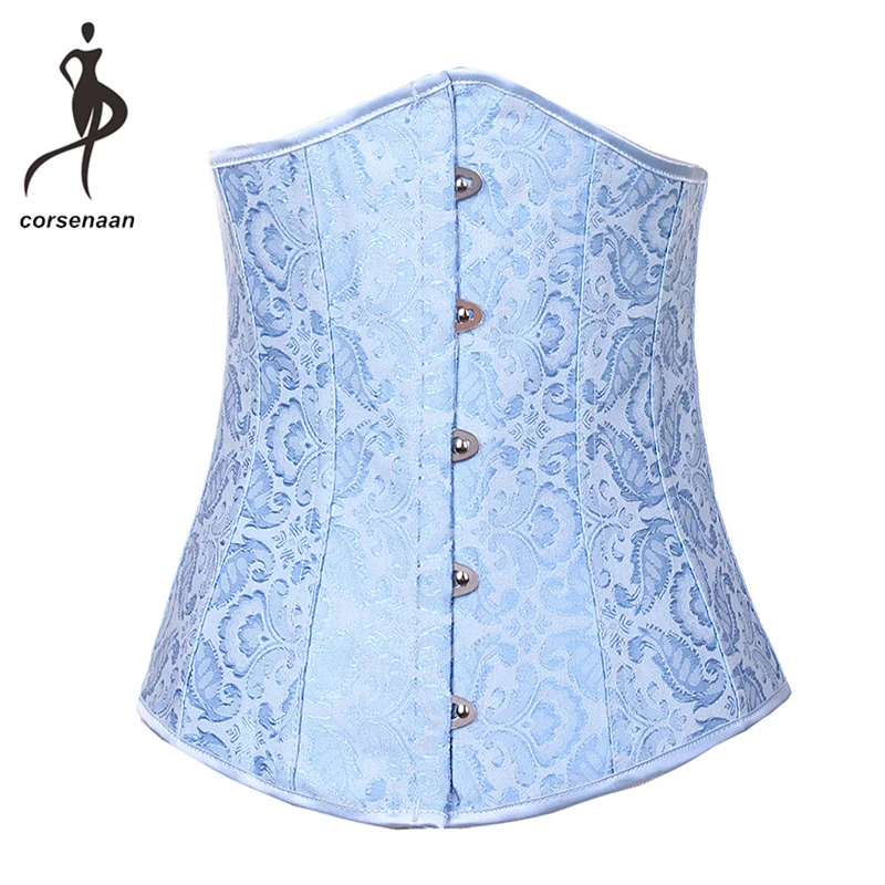 

Blue Waist Trainer Sexy Wasit CIncher Shaper Women Floral Embroidered Corset Underbust 28332#
