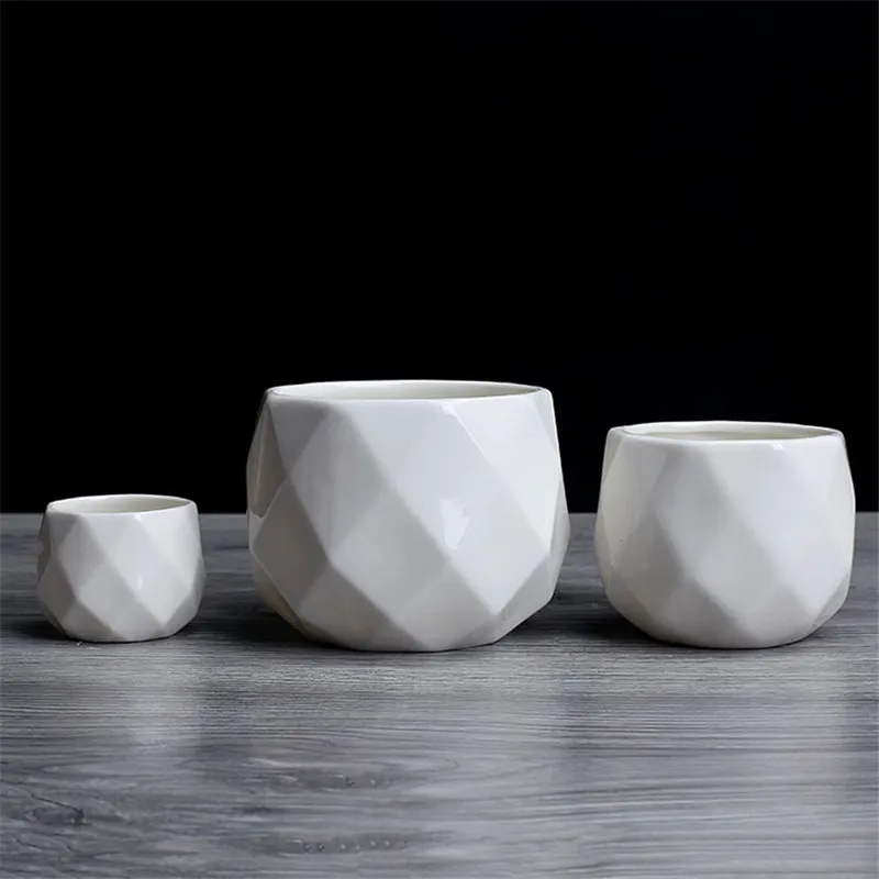 Creative Ceramic Diamond Geometric Flowerpot Simple Succulent Plant Container Green Planters Small Bonsai Pots Home Decoration3