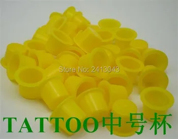 

100Pcs/bag Middle Size Tattoo Ink Cups Yellow Color Pigment Ink Holder Cosmetic Tattoo Ink Container Free Shipping