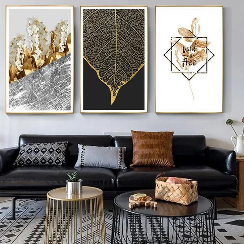 

Abstract Golden Leaf Canvas Paining Modern Home Decoration Minimalist Nordic Poster Wall Pictures For Living Room No Frame