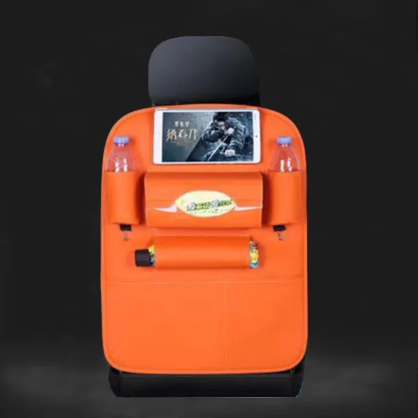 Сумка для хранения в автомобиле из искусственной кожи, креативный органайзер для автомобиля, чехол для автомобильного сиденья, многофункциональная сумка на спинку сиденья, грязеотталкивающая, легко чистится - Название цвета: Orange