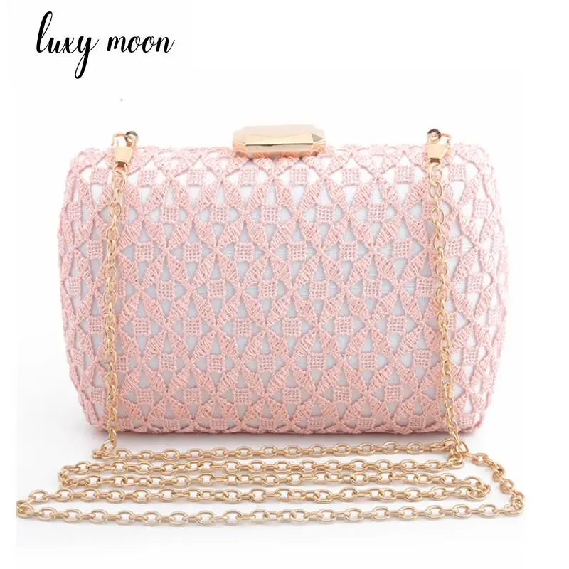 Elegant evening bags pink hollow out clutch bags women full dress
