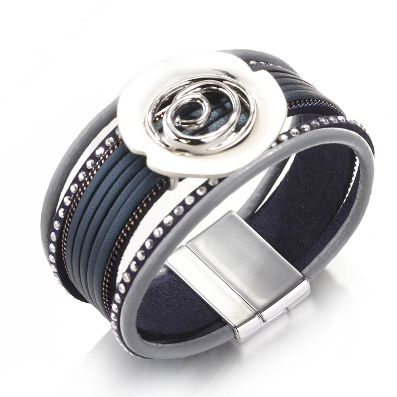 ALLYES кожаные браслеты для женщин женские круглые металлические браслеты с кристаллами Многослойные широкие браслеты женские ювелирные изделия