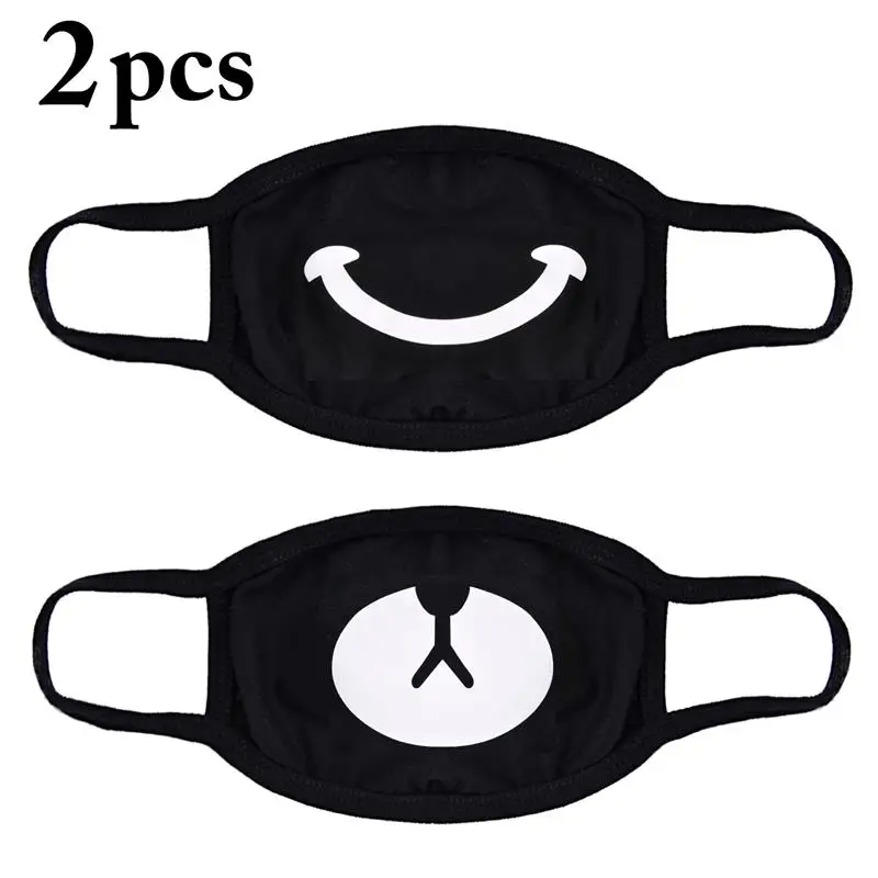 2 упаковки, модная дышащая хлопковая маска унисекс, противопылезащитная маска для ушей, маска для рта с рисунком смайлика и медведя, Мультяшные маски для рта
