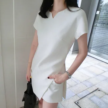 

2019 Women's Dress Two Piece Set Fashion Slim O-Neck Mini Dress And Shorts Set