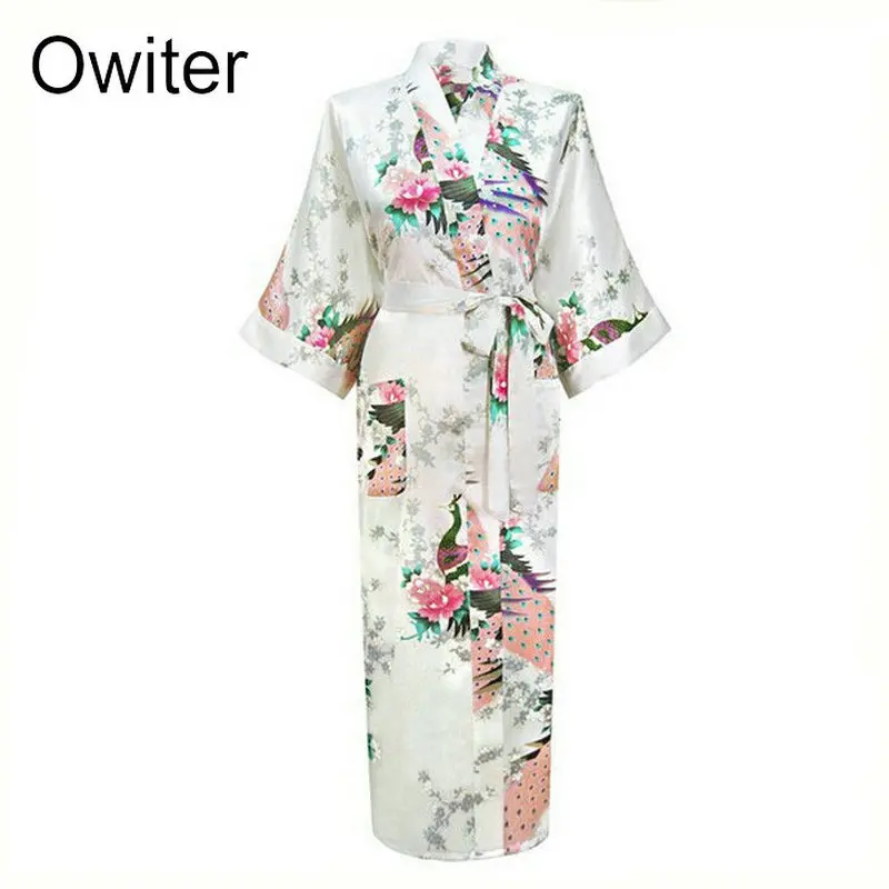 

Owiter Floral Satin Silk White Women Kimono Bath Robe Bridesmaid Wedding Robes Night Gown Nightwear Sexy Plus Size S-XXXL New