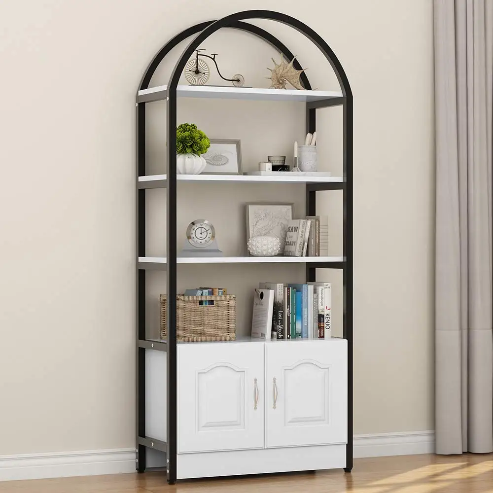 4 Shelf Bookshelf Etagere Bookcase With Cabinet Display Storage